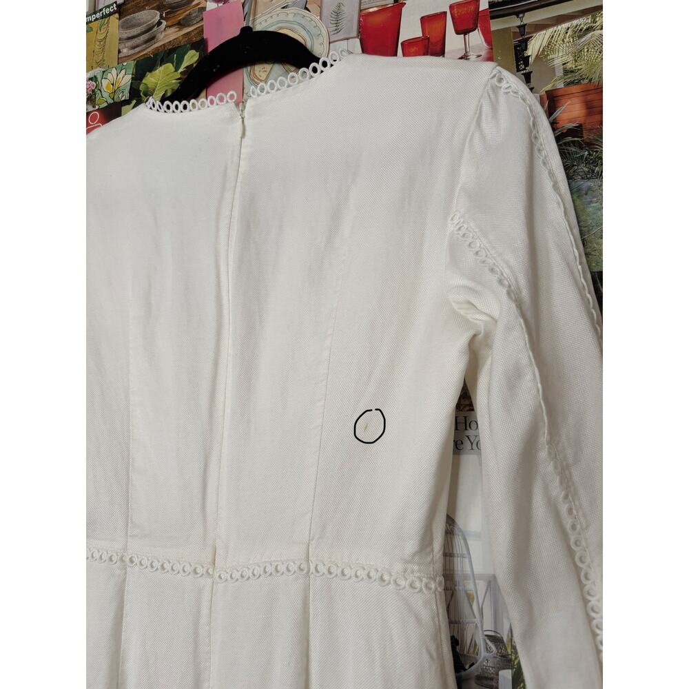 White Bardot Crochet V-Neck Mini Dress with Flounce Hem US 6 - Picture 6 of 10